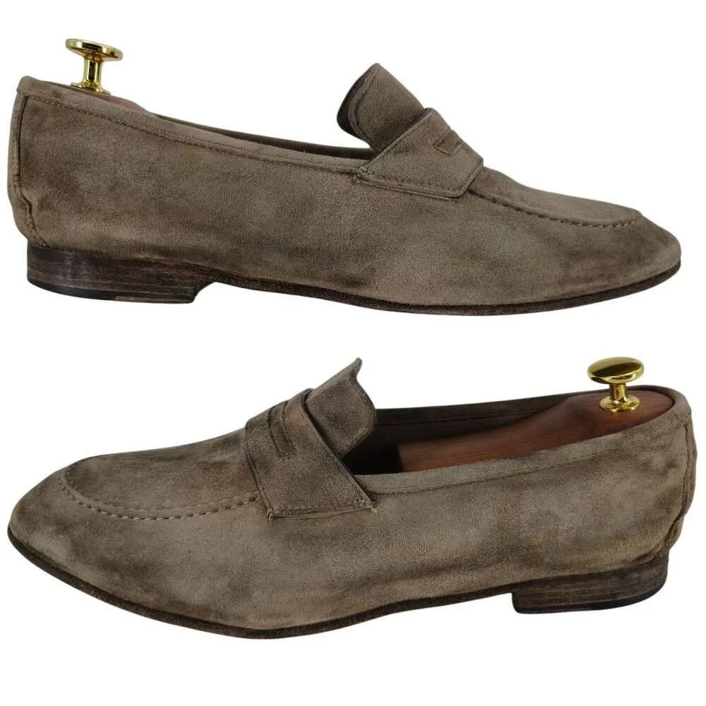 Andrea Ventura Firenze Mens 8.5D Tan Soft Suede Dress Shoes Penny Loafers Italy - Picture 5 of 11
